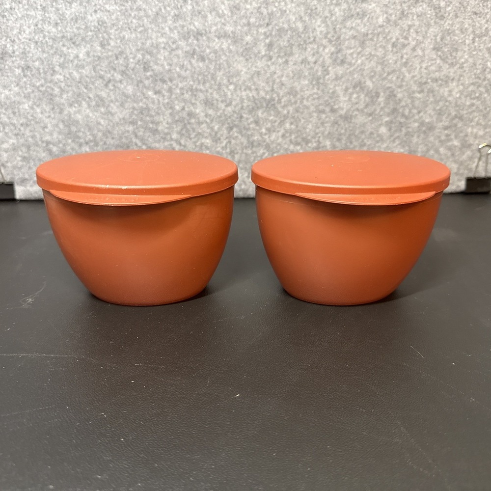 2Pc. Set Vintage Tupperware Cinnamon Hanging Dip W/Lids 4626A-6 470ml